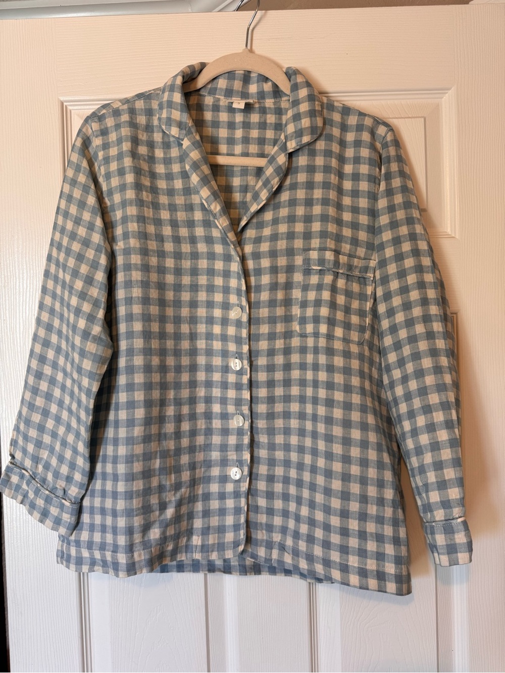Blue and White Gingham Button-Front Pajama Top - Women's Sleepwear